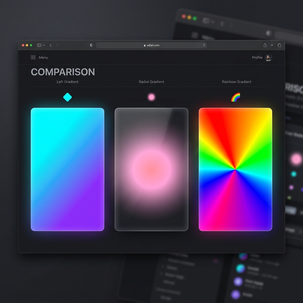 Side-by-side comparison of CSS gradient types