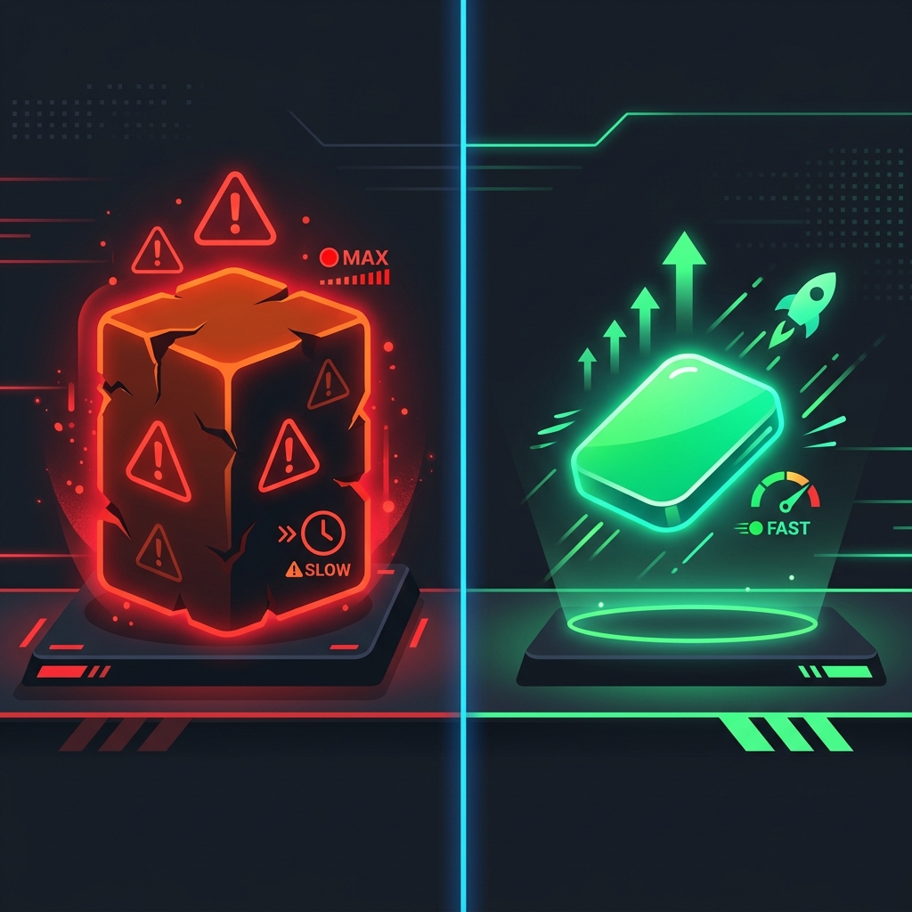 Before and after comparison: heavy unoptimized file vs fast optimized file