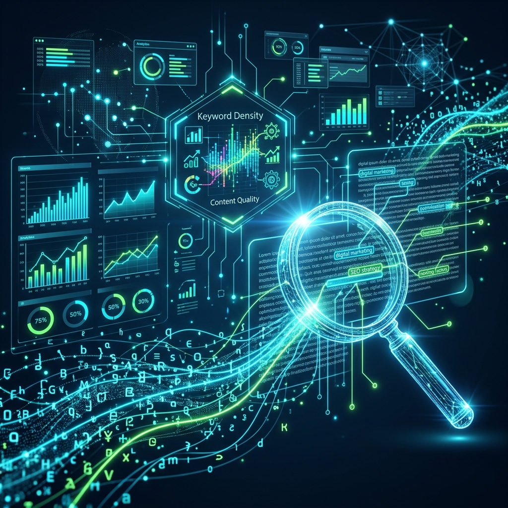 Futuristic SEO keyword density and content analysis concept